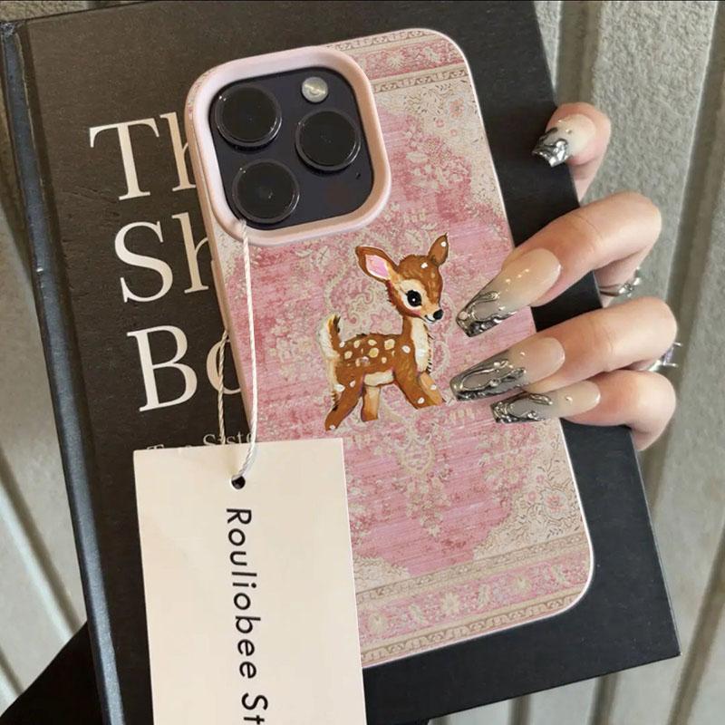 Винтажный чехол для телефона с рисунком оленя и личи для iPhone 17 Air 16 e 15 14 13 12 11 Pro Max Plus SE, мягкий противоударный чехол