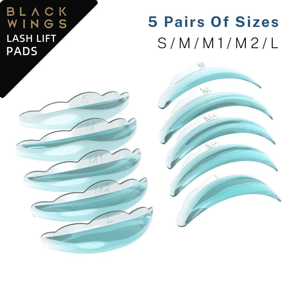 BLACKWINGS 5 Pairs Eyelash Perm Silicone Pads, Curling Pads for Lash Lift, with Size Guide Chart, Hypoallergenic Reusable Accessories