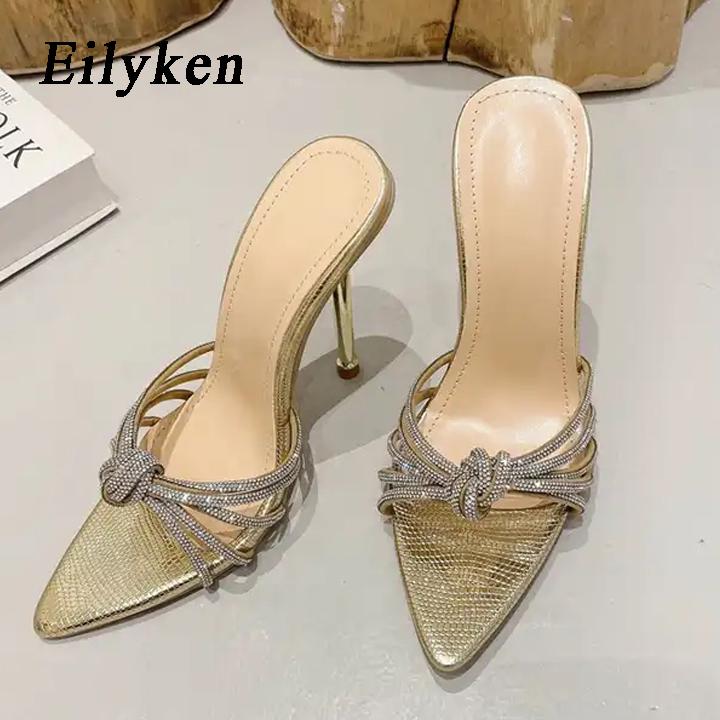 Eilyken Женские шлепанцы на высоком каблуке, летние модные шлепанцы с узким ремешком и острым носком, вечерние сандалии-мулы для зачистки вечеринок