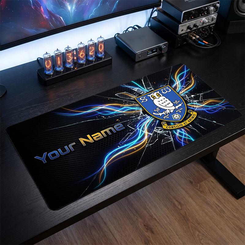 Sheffield Wednesday FC Custom Large Mouse Pad, Personalized Name Text Print, Football Logo Non‑Slip Desk Mat Gaming Gift