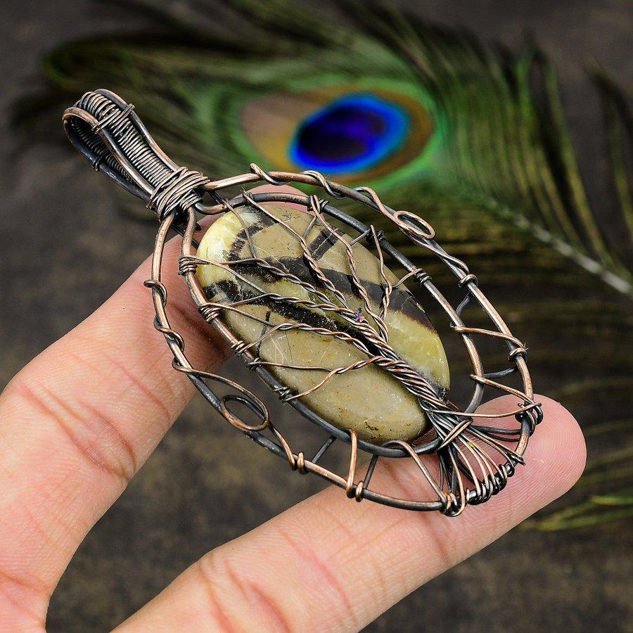 Septarian Stone Gemstone Copper Wire Wrap Jewelry Pendant 3.35"