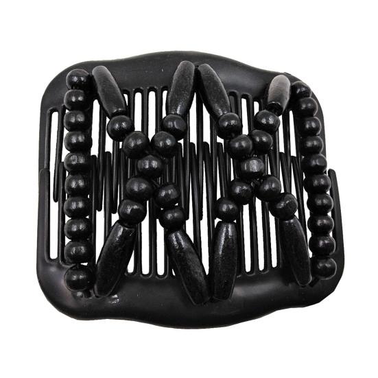 1/4Pcs Women Wooden Beaded Hair Combs Handmade Stretch Double Side Clips Salon Combs Bun Maker Hair Accessories