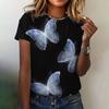 Women's Clothing T-shirt Crew Neck Fashion Short Sleeve Summer Casual Top 3D Butterfly Print Loose Breathable Women's T-shirt