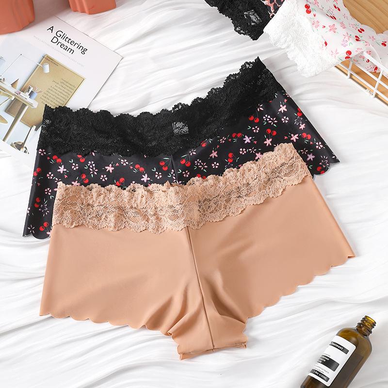 Sexy Large Size Animal Pattern Panties Ice Silk Seamless Boxers Mid-Waist Sports Fitness Women'S Panties