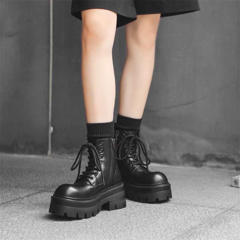 Ботинки Мартина на толстой подошве средней высоты черные в стиле инс тренд хулиганский красивый пара кожаные ботинки уличные универсальные ботинки 8632-J