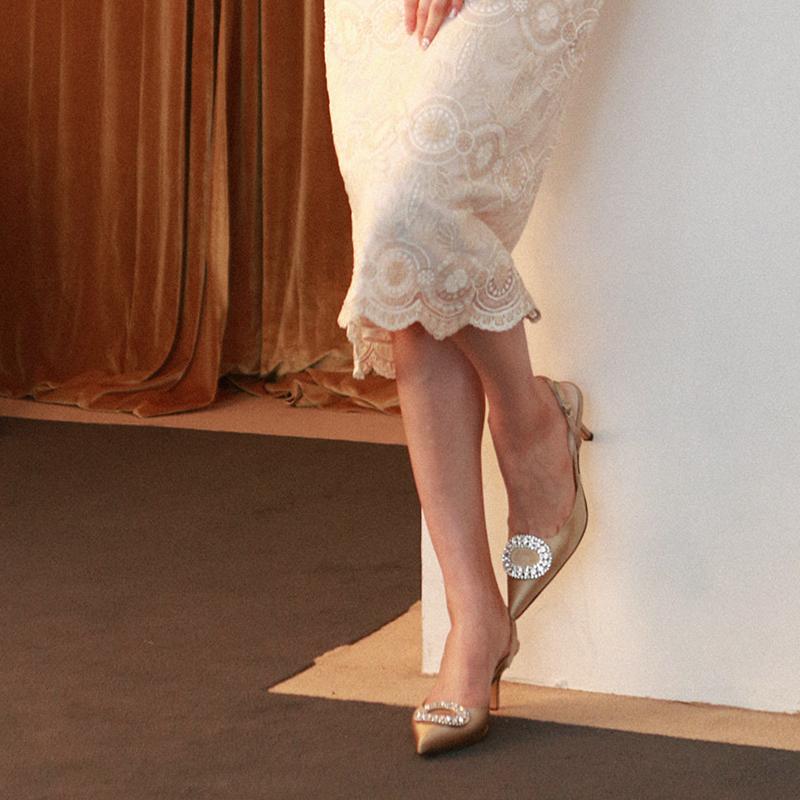 Bride And Bridesmaid Wedding Shoes Autumn Stiletto High Heels Female Rhinestone Pointed Toe Girl Sandals