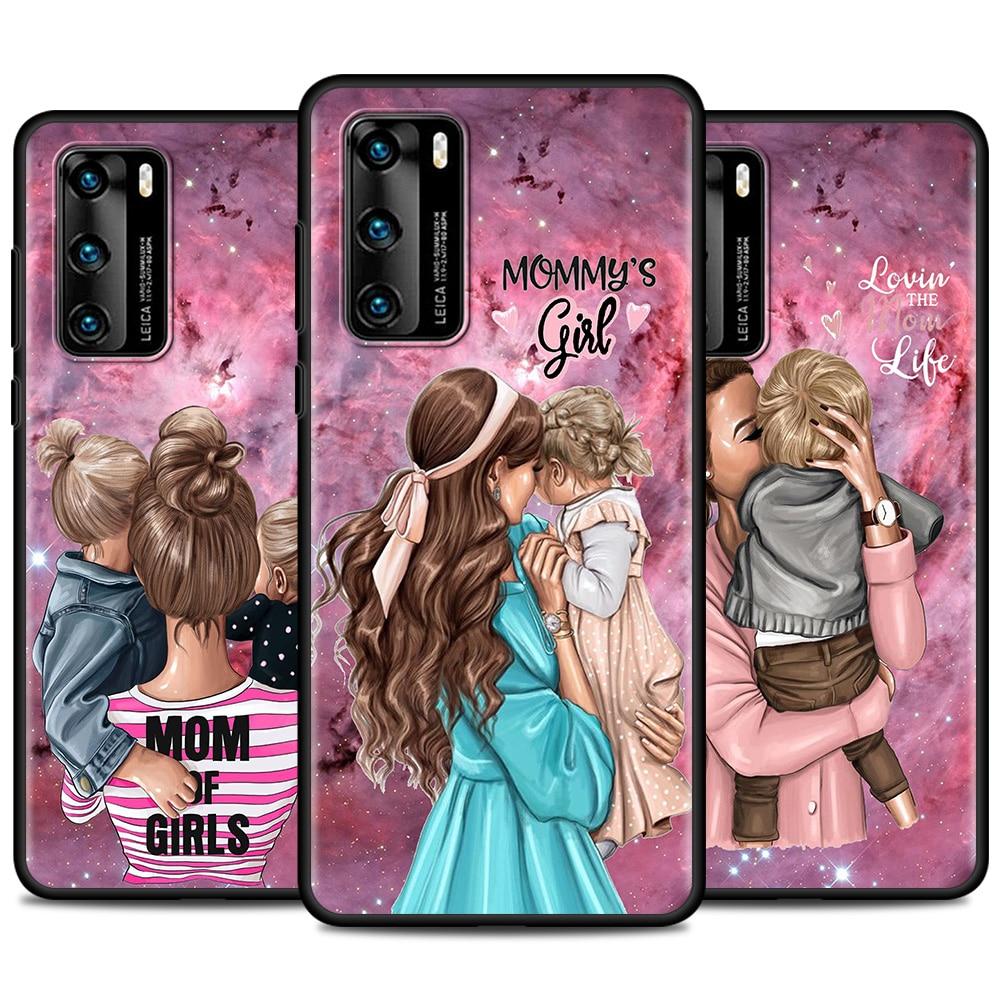 Черный чехол для Huawei P Smart Z P30 Y6 P40 Lite E Y7 P20 Pro Y6p Y8p Y9 2019 Y8s ТПУ чехол для телефона девушка ребенок супер мама женщина