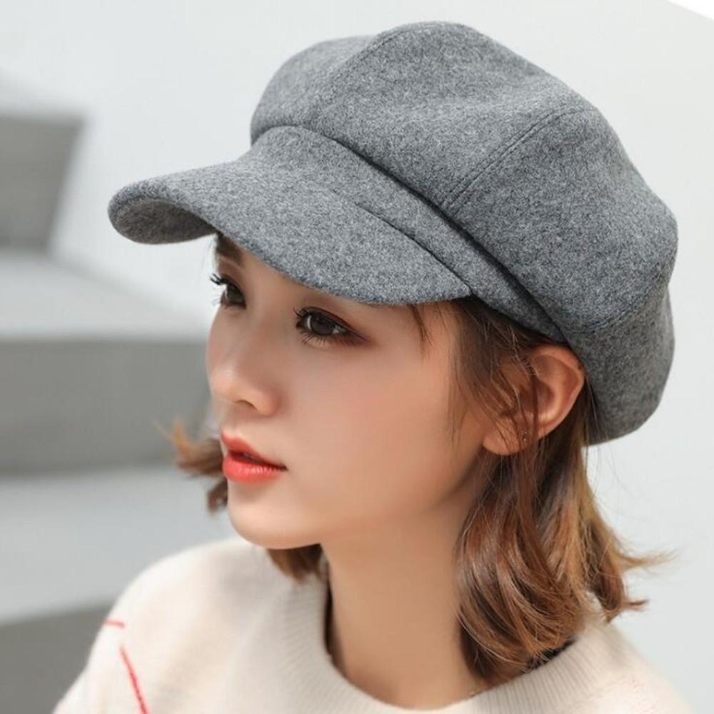 Solid Color Woolen Octagonal Hat Ear Protection Painter Caps Vintage Artist Hat Autumn
