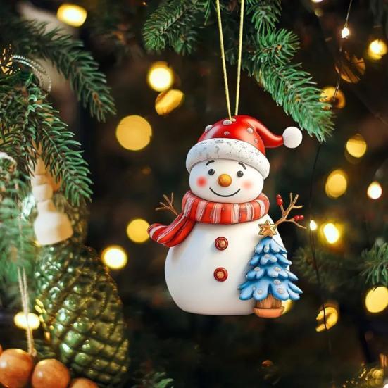 Christmas Ornament Snowman Pendant Acrylic Car Hanging Decoration Winter Xmas Tree Decoration Festive Gift Decor