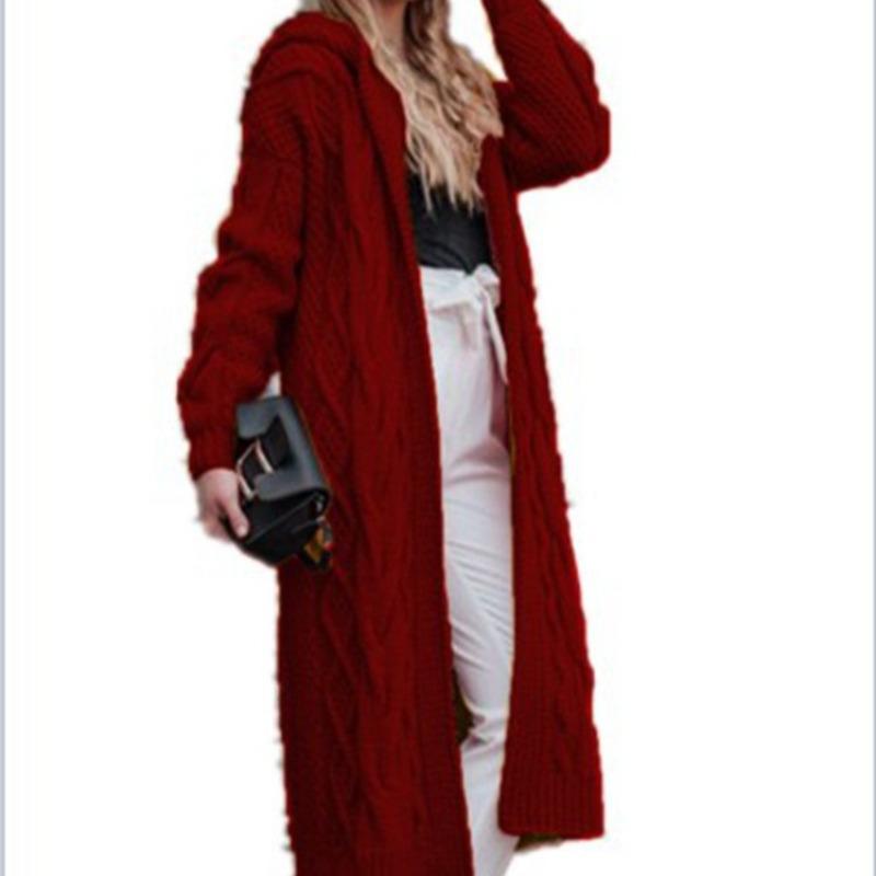 Осенне-зимний длинный свободный кардиган с капюшоном свитер Twist вязаный свитер для женщин
