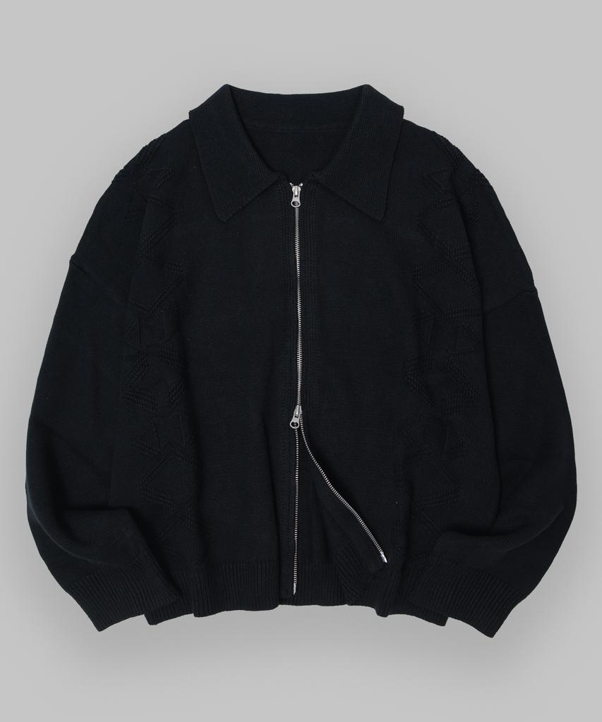Черный Кардиган на Молнии Минималистичный Вязаный Косами 'Black Moment Essential Collar'