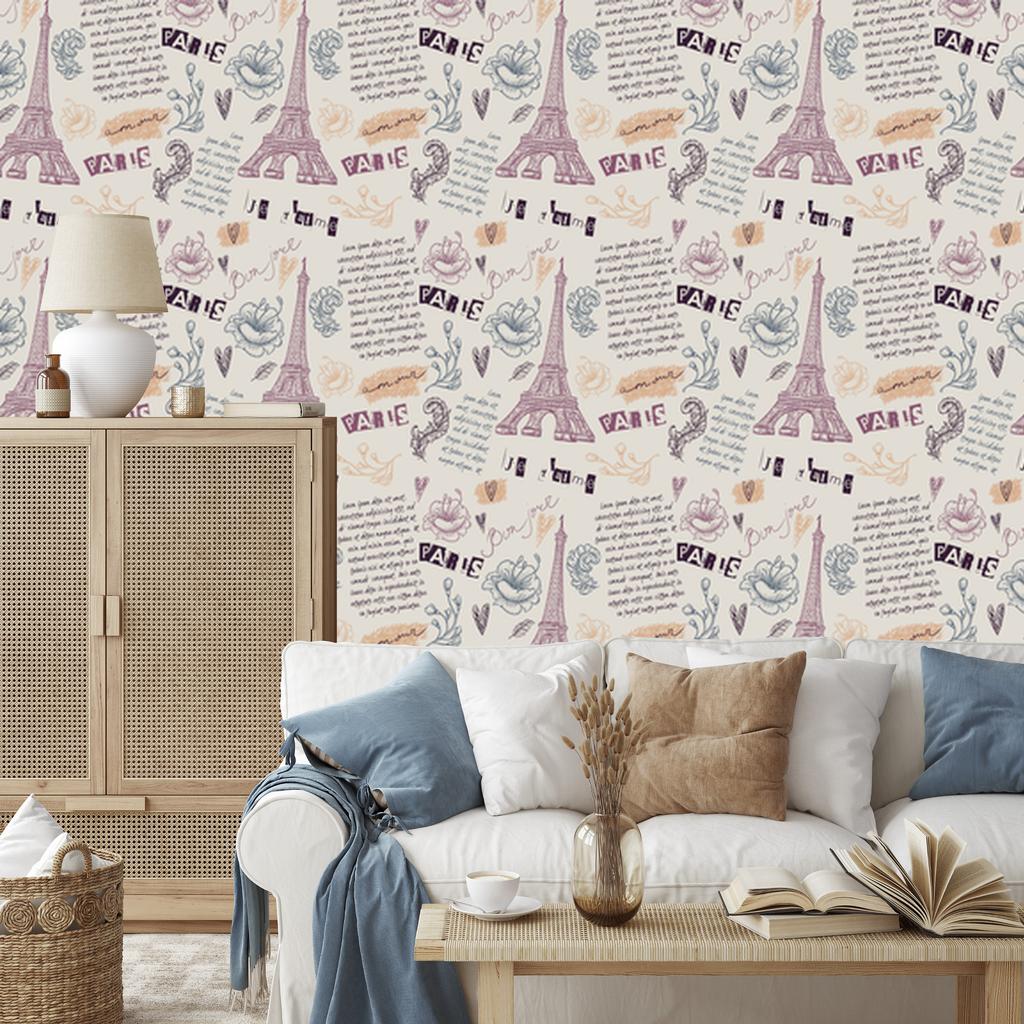 Eiffel Tower wallpaper with flowers for living room and bedroom 50x1000