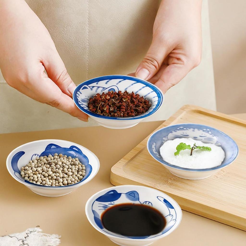 Керамическая тарелка для десертного соуса Набор посуды Мини-пиала Пиала для гарнира Креативный мультяшный узор "Счастливый кот" Маленькая фруктовая тарелка 1 штука