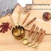 8-Piece Stainless Steel Measuring Cup & Spoon Set with Titanium Gold & Wooden Handles