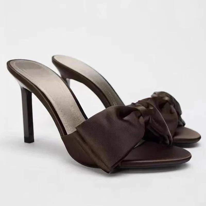 Темпераментные туфли-стилетто Летние Новые с круглым носком Открытый носок Бант Закрытая стопа Нескользящие Износостойкие Туфли на высоком каблуке с одной перемычкой