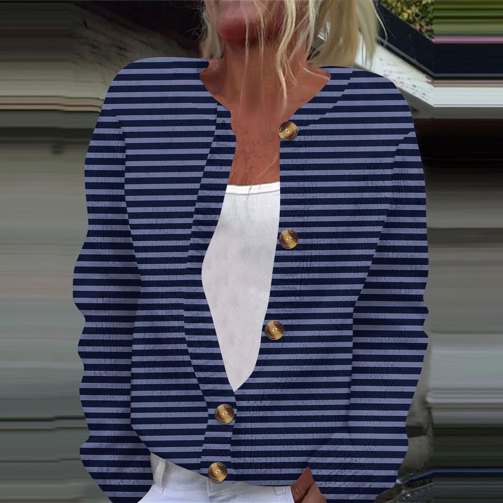 Women's Fashion Casual  Long Sleeve Striped Print Cardigan Jacket Coat