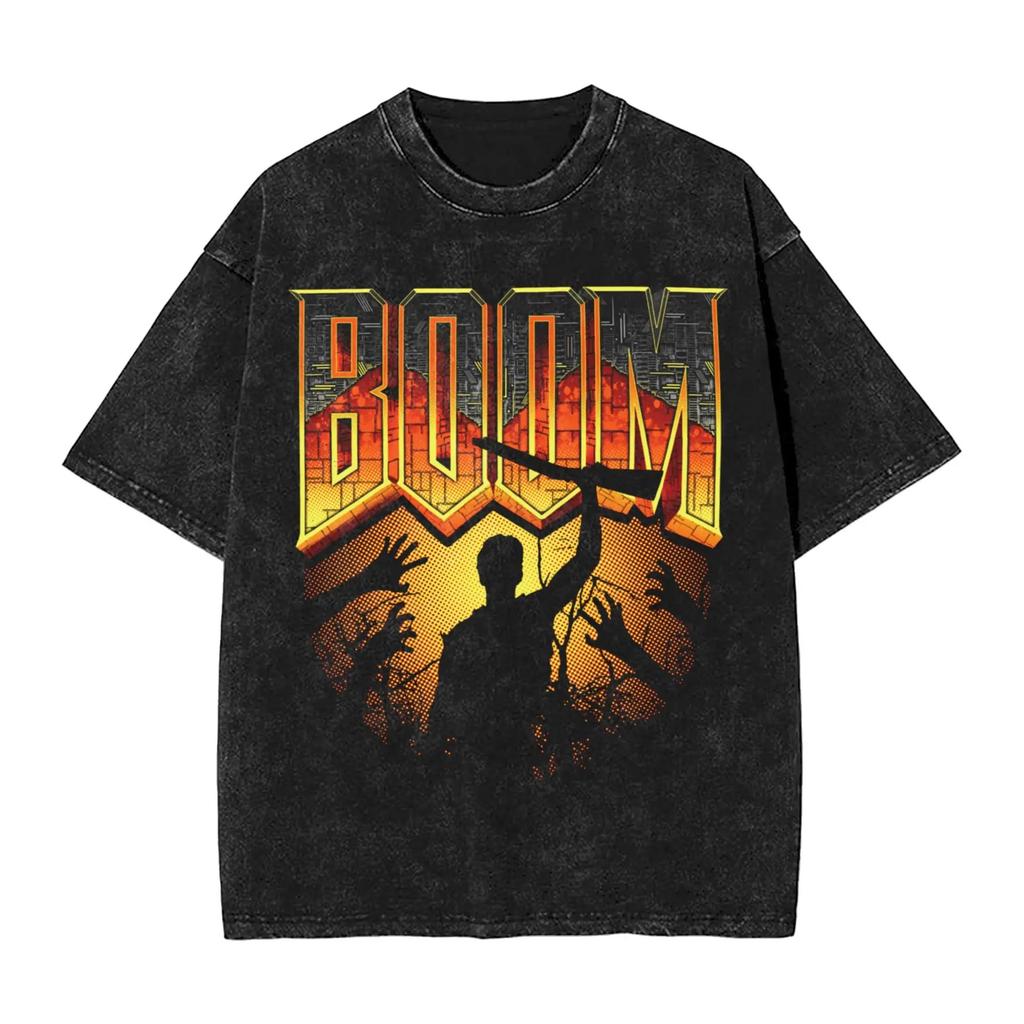 Темная Постиранная Оверсайз Футболка Streetwear Yk Doomguy Dooms Eternal Slayer Cacodemon Футболки Мужские Женские Хлопок С Графическим Принтом