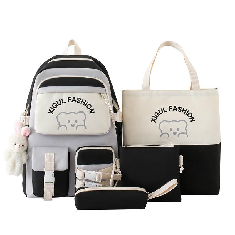 Urban Minimalist Style Breathable Nylon Student Backpack With Cute Cartoon Design