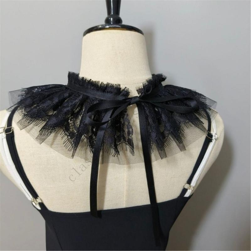 A0NF Vintage Lace Trim Neckpiece Adjustable Victorian Gothic Decorative Accessory Detachable Costume Collar for Party