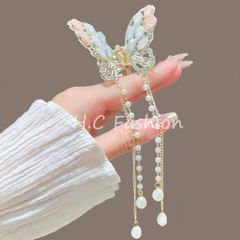 Tassel Butterfly Pearl Hair Clip Women Hair Claw Hairpin Hair Crab Hairaccessory