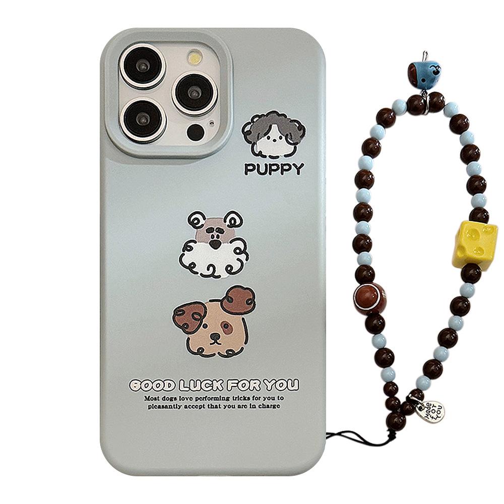 Ins quirky puppy phone case suitable for iPhone 17, Apple 15 Pro Max, with lanyard, suitable for 14, 13, and 16