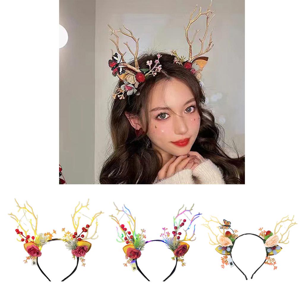 Merry Christmas Decorations Party Props Reindeer Antler Hairhoop Christmas Floral Tiaras Headband Festival Party Supply