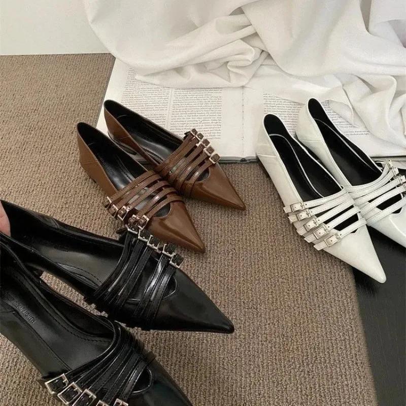 2024 New 2024 Spring Women Mary Jane Shoes 2024 Thin Band Shallow Pointed Toe Ladies Elegant Low Heel Shoes Woman Slip On Pumps