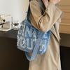 Джинсовая сумка-тоут, женская сумка через плечо с буквенным принтом, большая вместительная портативная сумка через плечо