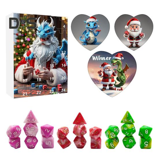 DND Dice Адвент-календарь 2024 Акриловые разноцветные многогранные игральные кости Набор для геймеров Ролевые игры 24-дневный рождественский календарь обратного отсчета