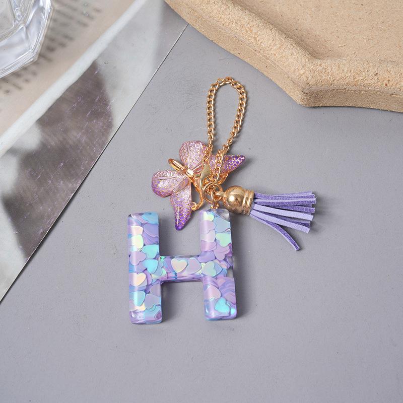 Подвески с буквами AZ Фиолетовая бабочка Кисточка Инициал Брелок Сумка Подвеска Персонализированные Подвески Цепочка для стакана с водой Аксессуары