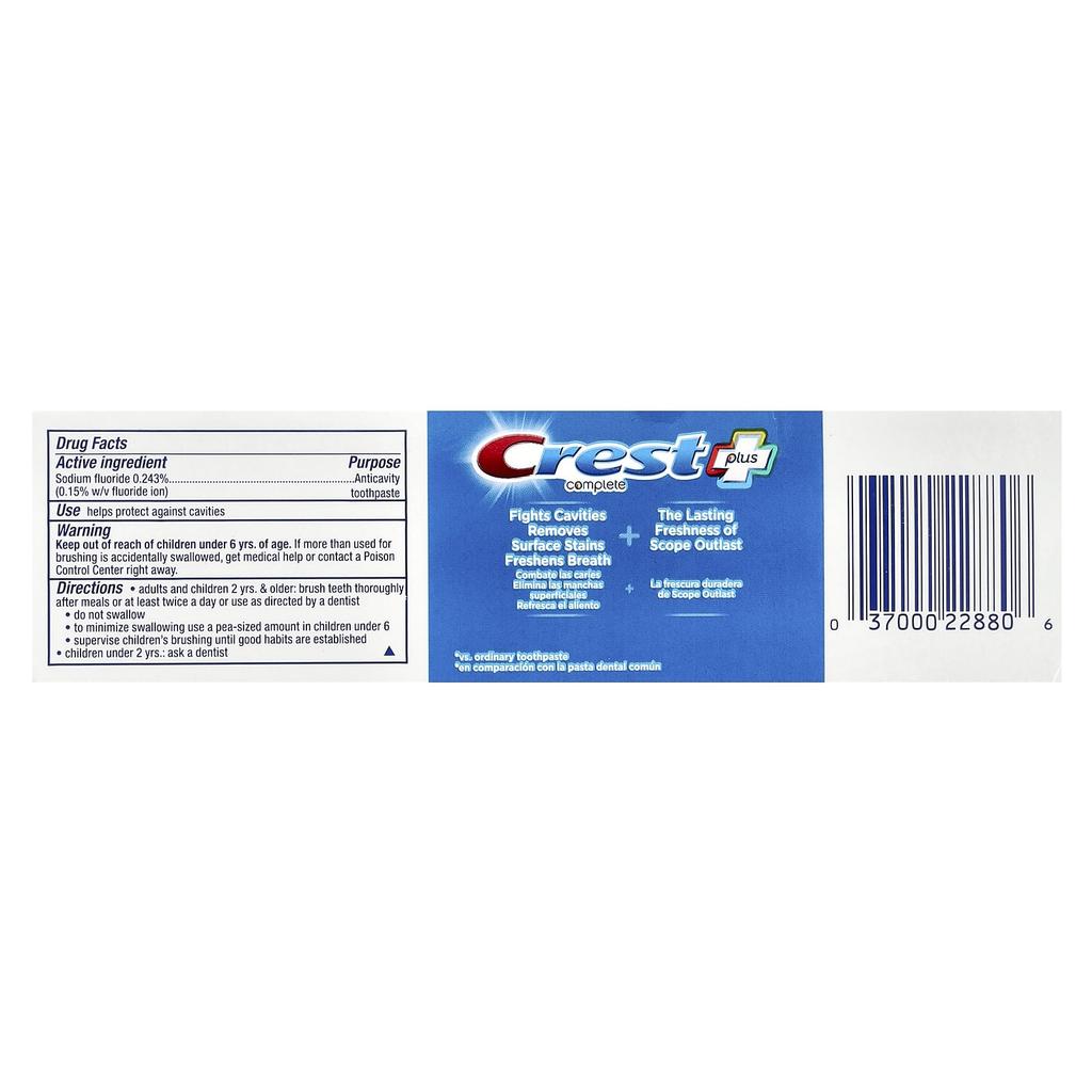 Crest Plus Complete™, Scope® Outlast® + Whitening, Fluoride Toothpaste, Mint, 4 Oz (113 G)
