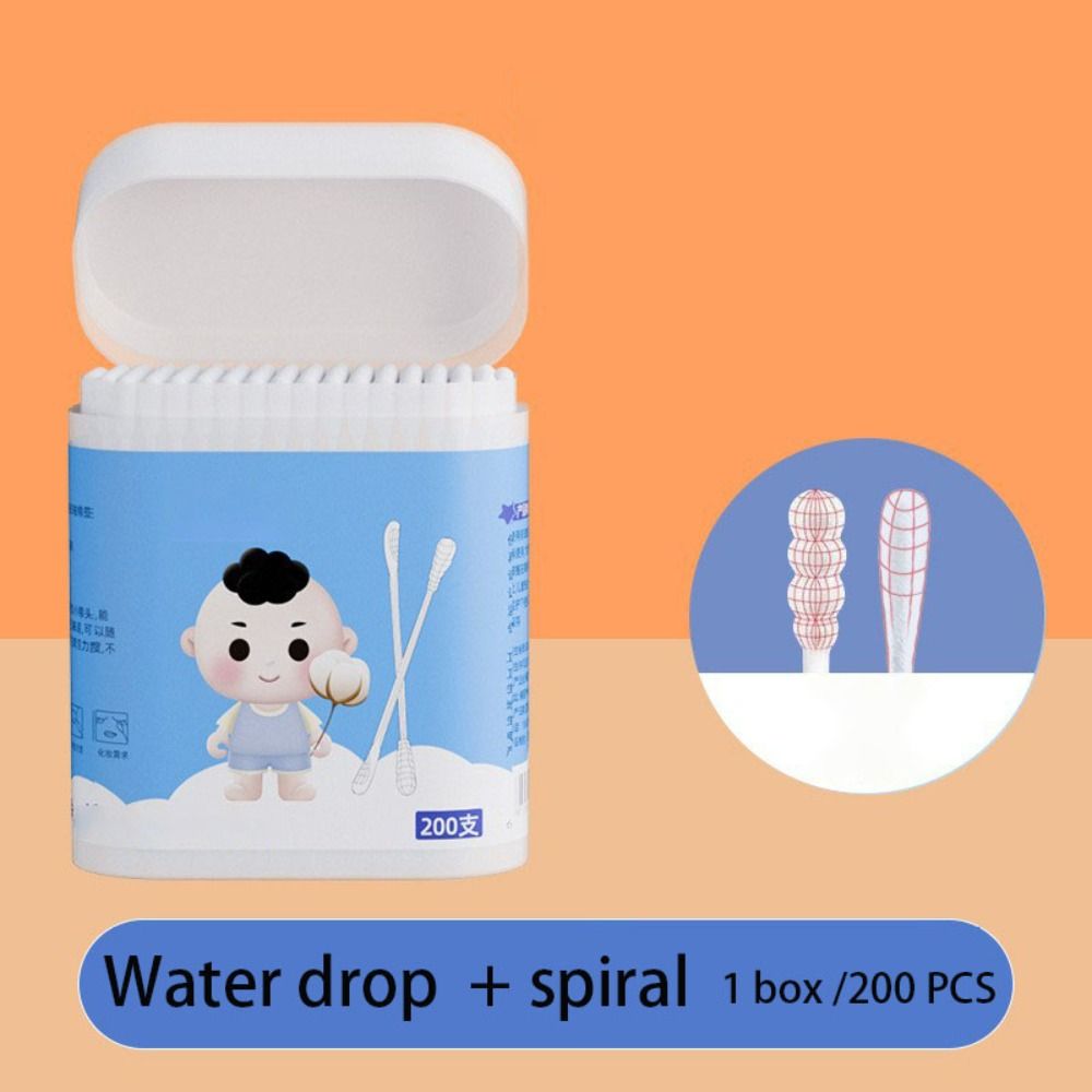 200 pcs Dual Tips Sterile Cotton Buds Degreasing Cotton Ear Wax Spoon Young Children