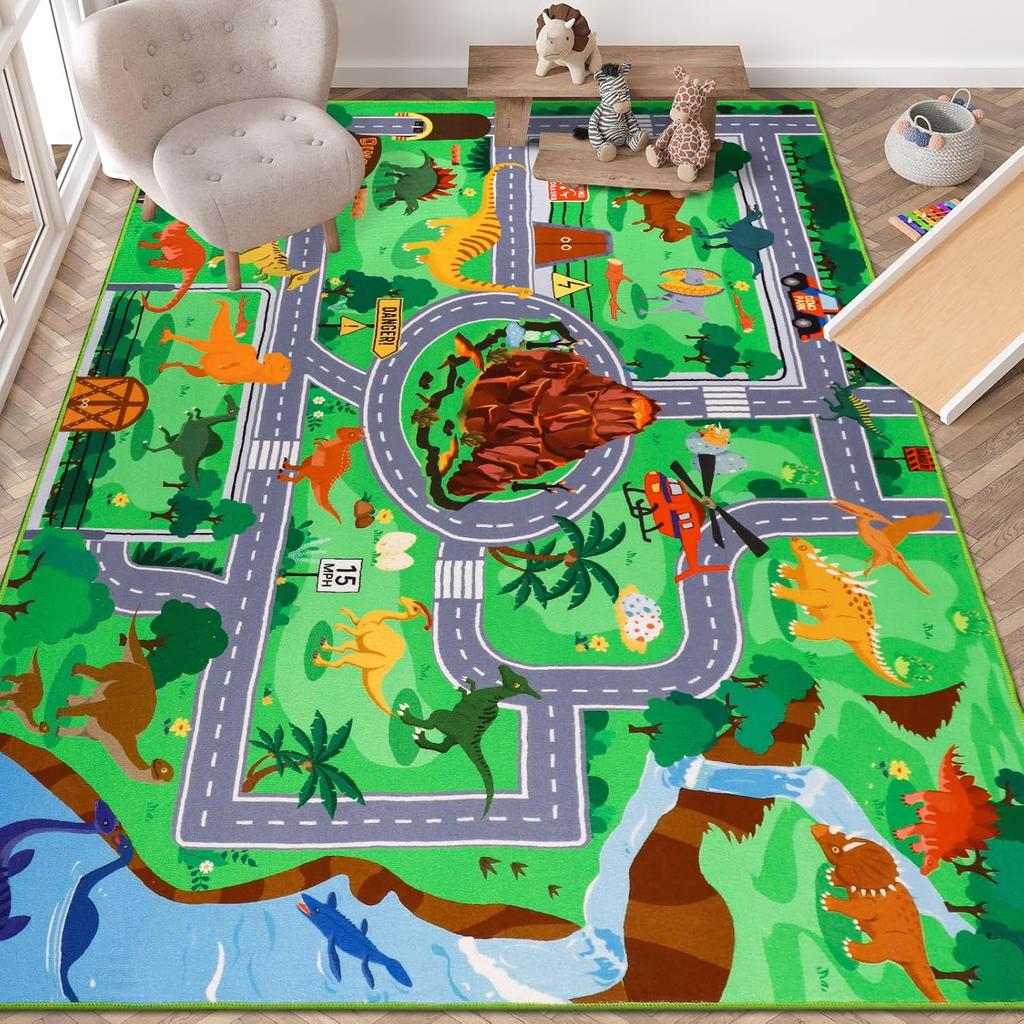 Baby Crawling Play Mat Car Play Mat for Boys and Girls Highway City Theme Park Rugs for Kids Toy Cars Kids Playroom Rugs