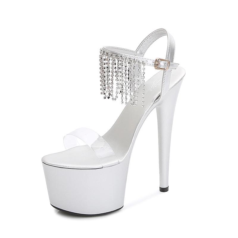 Женские туфли на шпильке. Сексуальные подиумные модные сандалии с бахромой. Серия 181. Каблук 16,5 см. Платформа 7 см LFD.