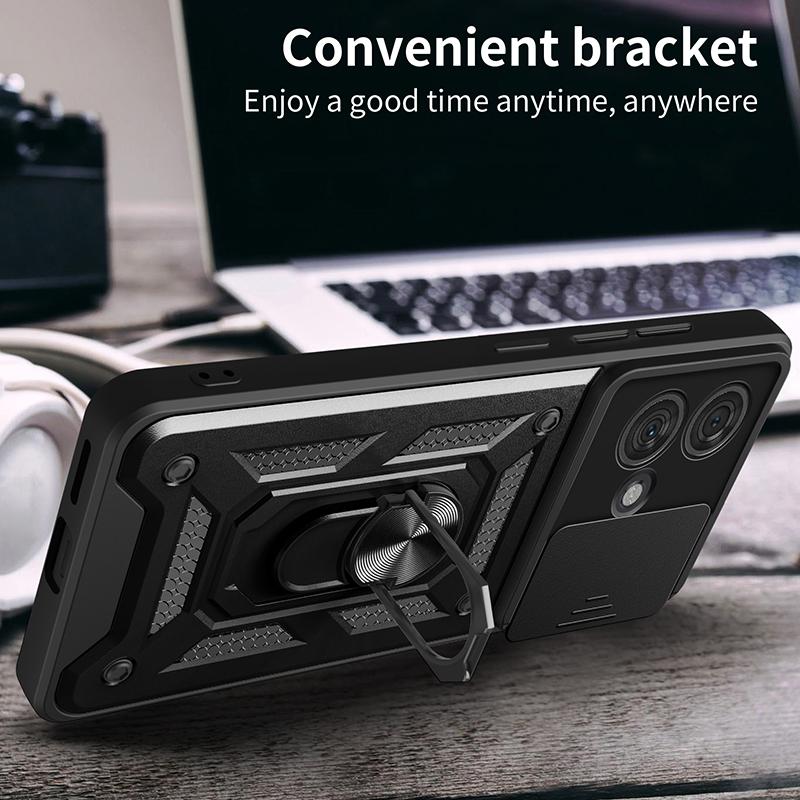 For Motorola Edge 40 Neo 5G Case Slide Lens Lid PC+TPU Kickstand Mobile Phone Cover