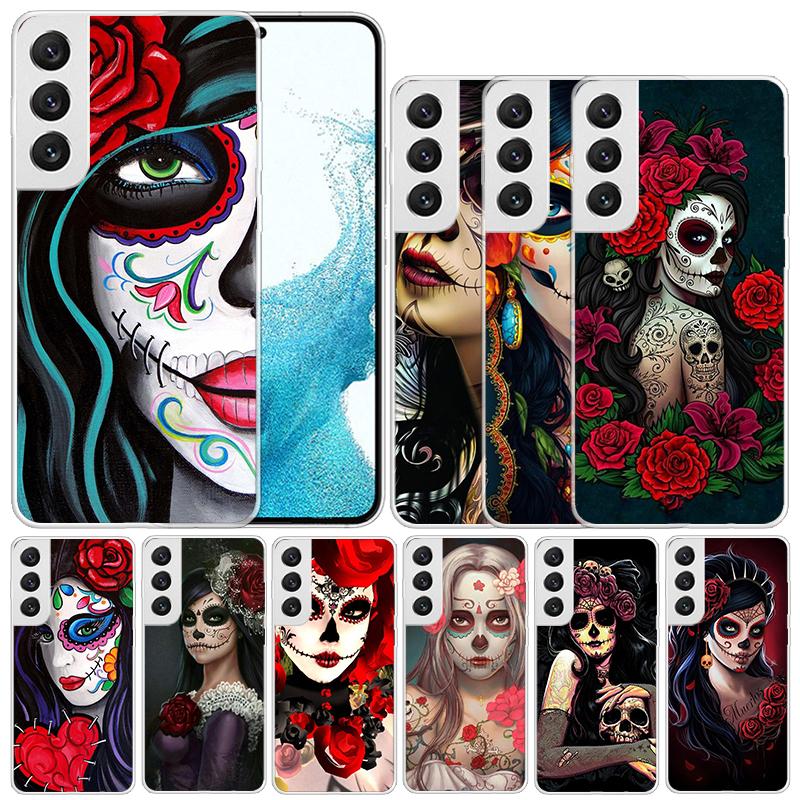 Catrina Beautiful Rose Girl Skull Soft Cover for Samsung Galaxy S25 Edge S26 S24 S23 Ultra Phone Case S22 S21 Plus S20 FE Print