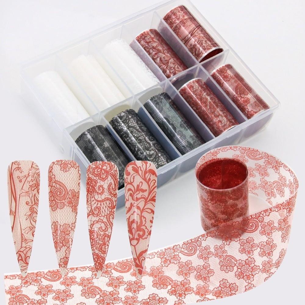 Lace Design Nail Foils Black White Nail Decals Fashion Nail Art Stickers Manicure DIY
