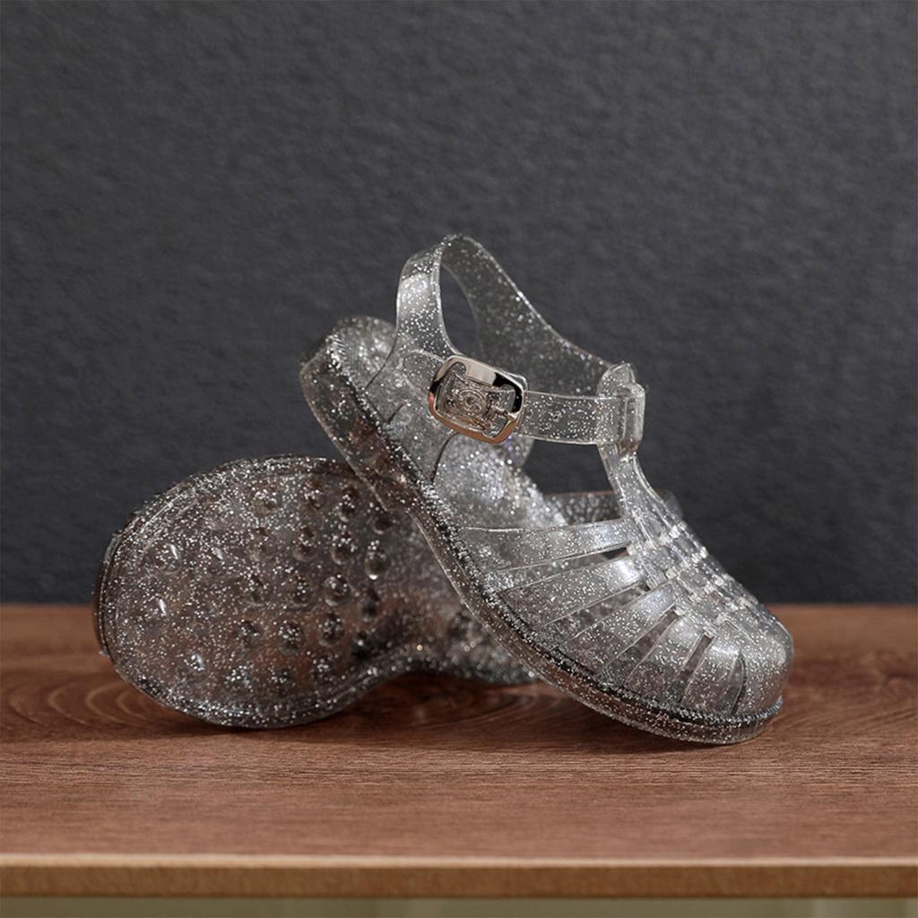 Детские сандалии для летнего ношения, хрустальные туфли, полые и дышащие, детские туфли с дырочками, с пряжкой, сандалии для девочек среднего и большого размера