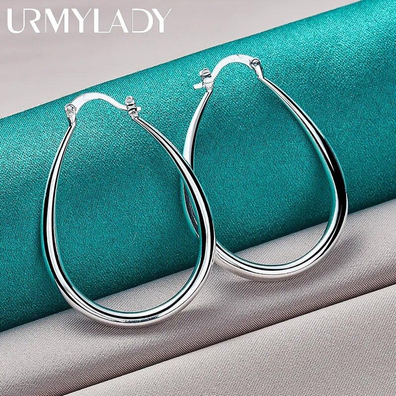 URMYLADY стерлингового серебра 925 пробы овальные гладкие серьги-петли для женщин модные свадебные обручальные очаровательные ювелирные изделия