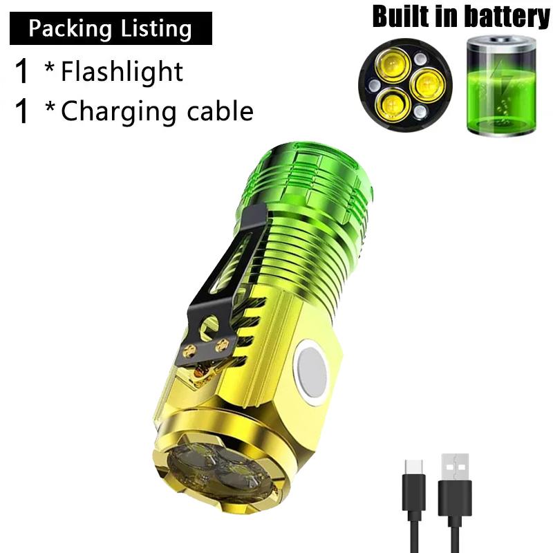 New Upgrade Mini 3LED Flashlight With Pen Clip And Tail Magnet,Builtin Battery USB Charge Outdoor Portable Torch Emergency Lamp