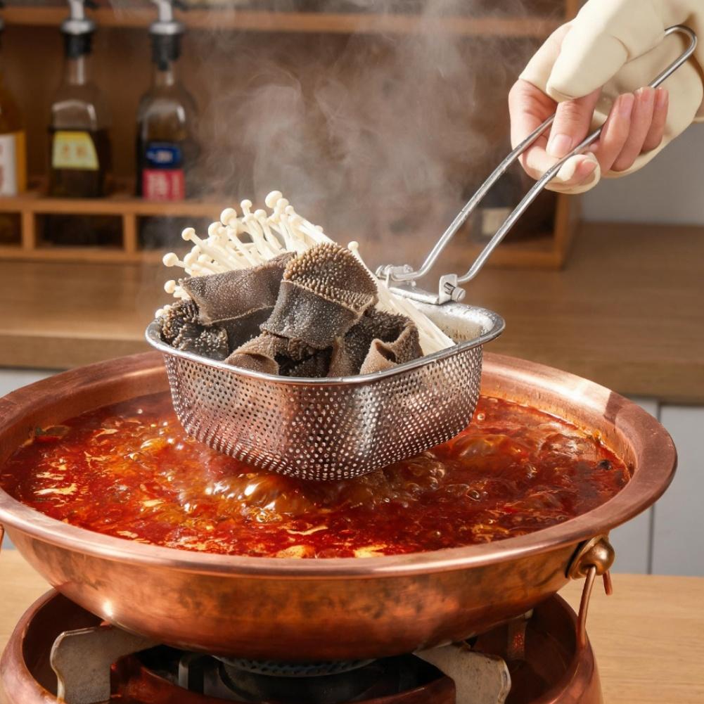 Stainless Steel 304 Foldable Colander with Hook for Cooking Straining Draining Frying and Boiling in Home For Kitchen