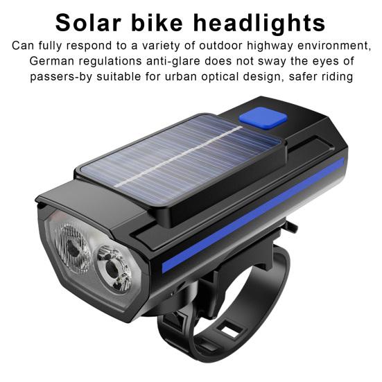 Universal Bike Front Light with Horn Multi-Functional Solar-Powered High Brightness Long-Range Illumination Bicycle Light