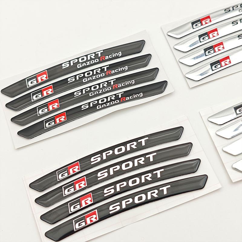 4Pcs/set Aluminium GR Sport Logo Car Wheel Sticker for Toyota Yaris CH R RAV4 Corolla Hilux GR Gazoo Racing Decals Accessories