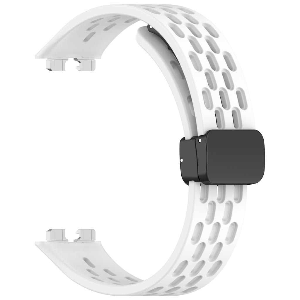 Silicone Watch Band for Huawei Band 10/10 NFC/9/9 NFC/8/8 NFC Holes Design Breathable Magnetic Buckle Strap