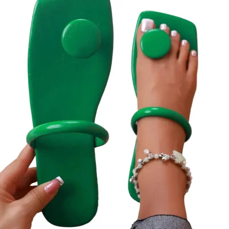 Мода 2024 года, летние шлепанцы, женские модные туфли на низком каблуке с квадратным носком, женские пляжные шлепанцы, сандалии, большие размеры 36-43