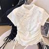 Женская блузка в китайском стиле, с коротким рукавом, воротником-стойкой, улучшенное ципао, повседневная, модная, с кружевом, для ежедневного ношения, ципао