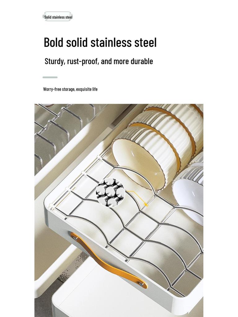 Pull-Out Basket Drawer Dish Rack for Kitchen Cabinet Storage
