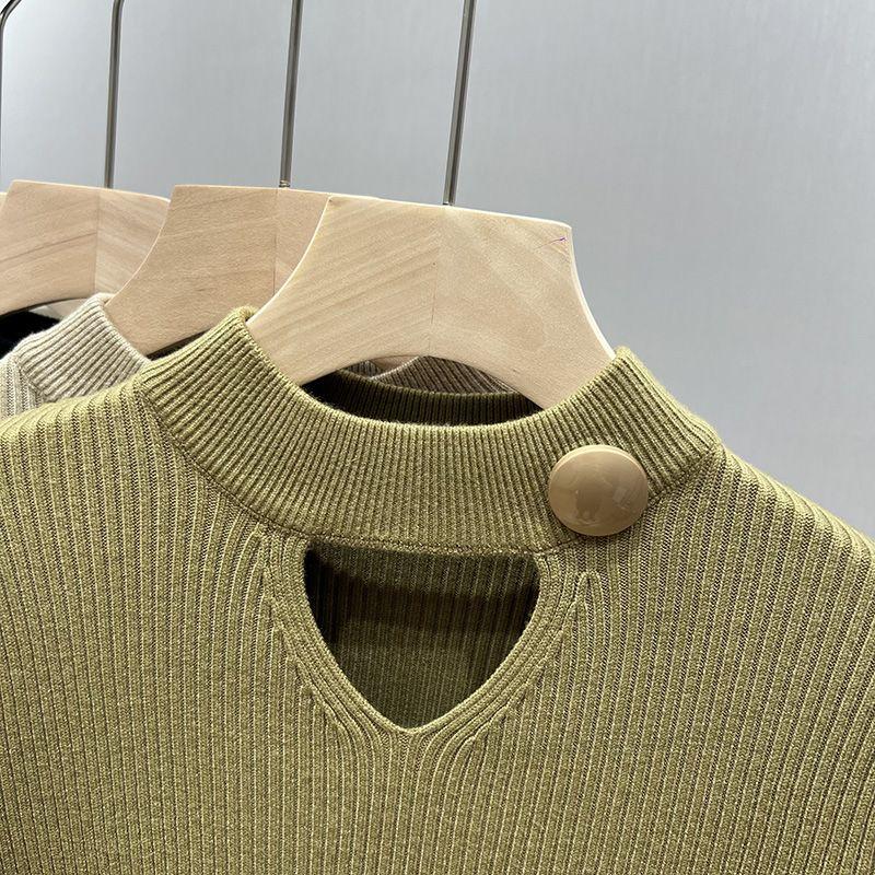 Свободный вязаный топ с полувысоким воротником для женских осенних и зимних свитеров с вырезом внизу