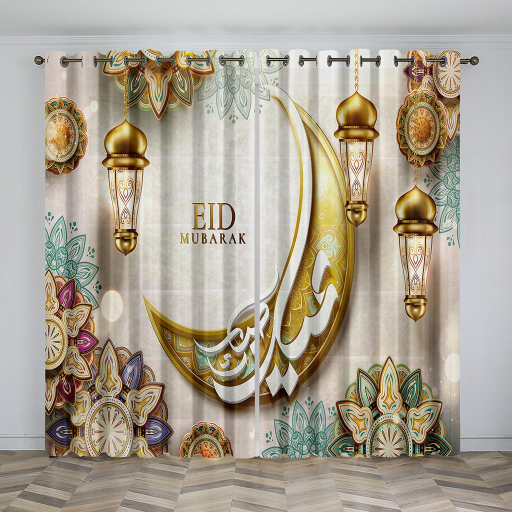 Luxury Muslim Ramadan Festival Shading Drapes Darkening Window Curtain Set for Living Room Bedroom Decor 2 Pieces Free Shiping