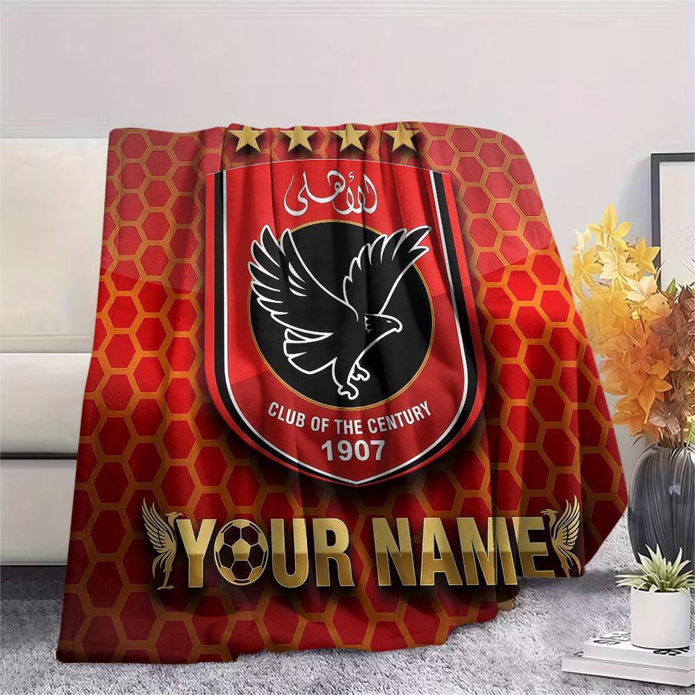 Custom Name Al Ahly SC Flannel Blanket, High quality Comfortable for All Seasons, Home Decor, Warmth and Comfort